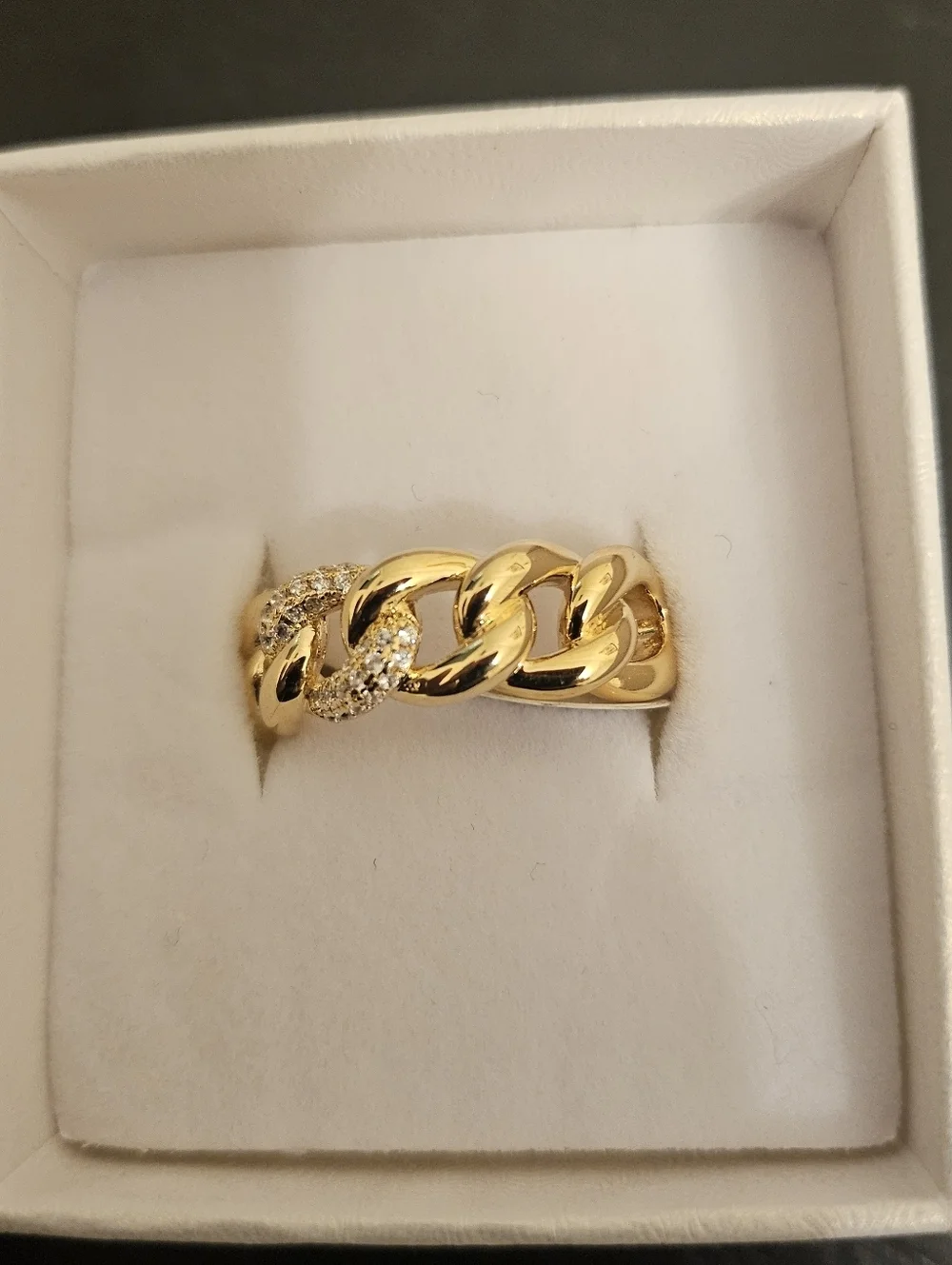 14K Gold Filled Chunky Chain Link Ring w/ CZ Accents Size 9 - Picture 1 of 3